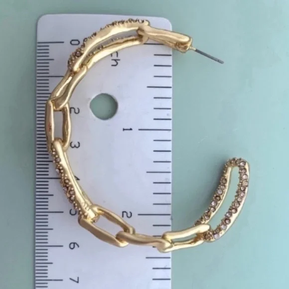 ALEXIS BITTAR NEW Gold Textured Crystal Custom Sculpted Chain Link Hoop Earrings - Picture 12 of 15
